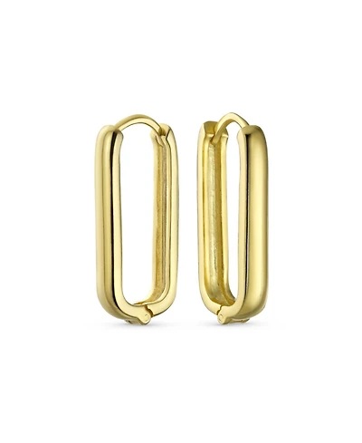 Bling Jewelry Classic Simple Geometric Vertical U Rectangle Oval Hoop Paperclip Earrings .925 Sterling Silver Hinged