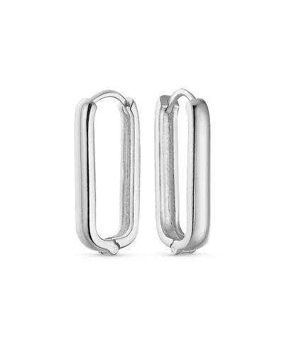 Bling Jewelry Classic Simple Geometric Vertical U Rectangle Oval Hoop Paperclip Earrings .925 Sterling Silver Hinged
