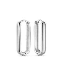 Bling Jewelry Classic Simple Geometric Vertical U Rectangle Oval Hoop Paperclip Earrings .925 Sterling Silver Hinged
