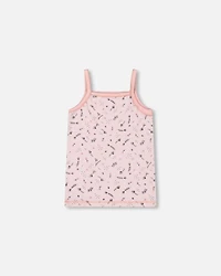 Girl Printed Cotton Tank Top Small Pink Flowers On Pale Background - Toddler|Child