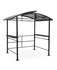 8×5FT Gray Arc Hardtop Grill Gazebo Canopy with 2-Tier Roof & Side Shelves, Waterproof Bbq Tent