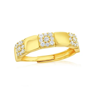 Sterling Silver, Gold Plated Square Polished & Pave Cz Half Eterniy Ring