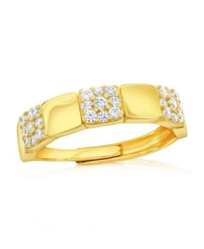 Sterling Silver Gold Plated Square Polished Pave Cz Half Eterniy Ring