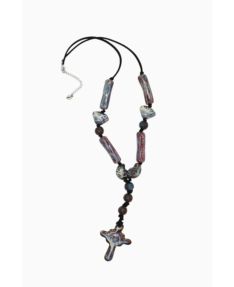 Ceramic Cross Suede Cord Necklace