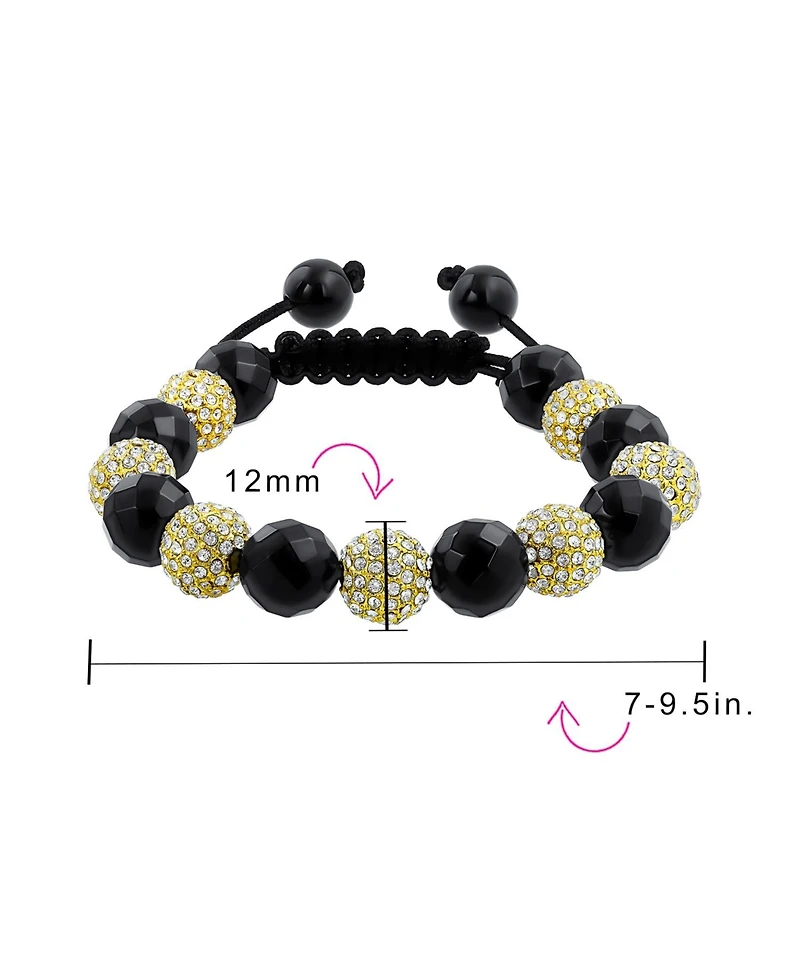 Bling Jewelry Black White Pave Crystal Bracelet Ball Black Cord String Adjustable