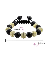 Bling Jewelry Black White Pave Crystal Bracelet Ball Black Cord String Adjustable