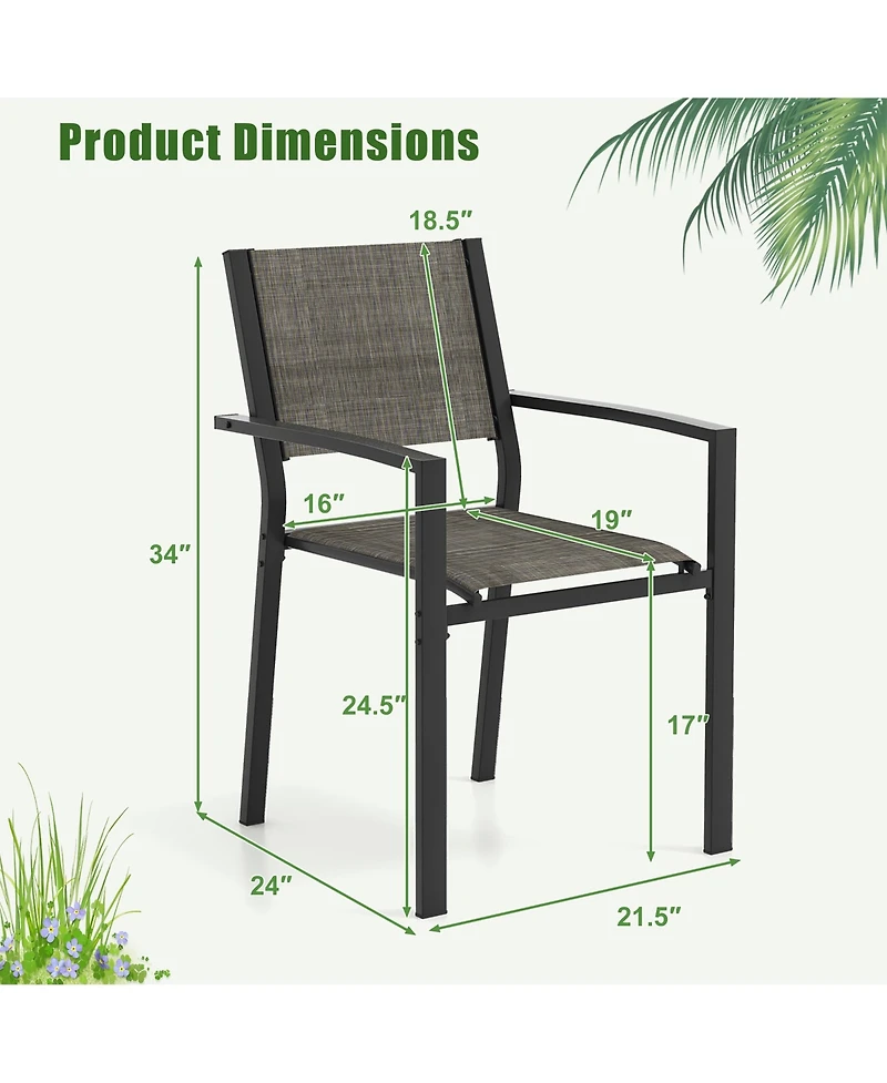 Gymax Patio Chair Set of 6 w/Breathable Fabric Seat & Heavy-Duty Metal Frame Armchairs