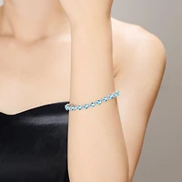 White Gold Plated with Blue or Green Pear Shaped Cubic Zirconia Tennis Bracelet