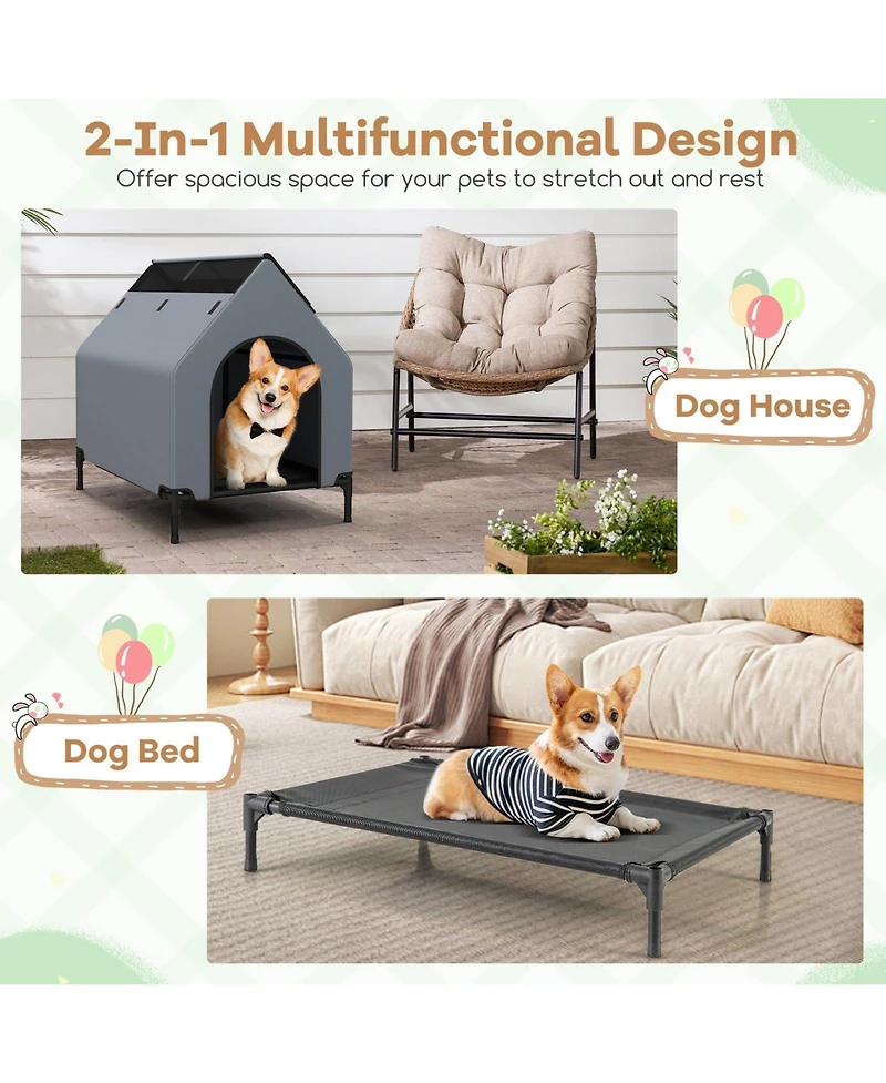 Small Outdoor Elevated Pet House with Ventilated Windows