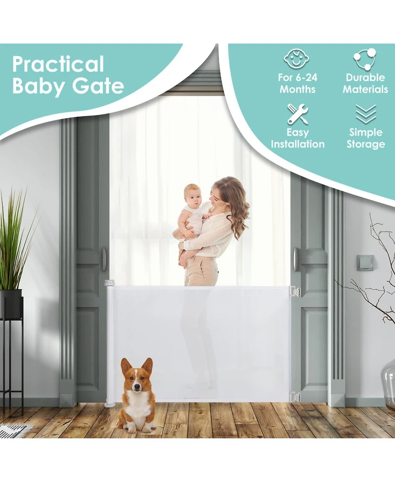 33 Inch Tall Retractable Mesh Safety Gate for Indoor and Outdoor Use