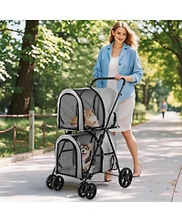 4-in-1 Double Pet Stroller with Detachable Carrier and Travel Carriage