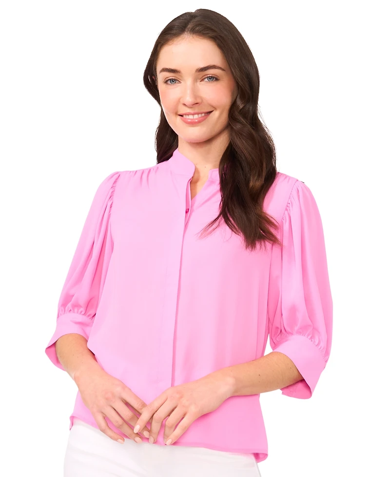 CeCe Women's 3/4-Sleeve Collared Button Down Top
