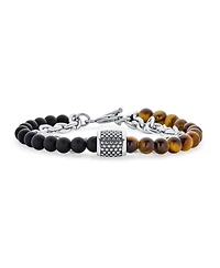 Bling Jewelry Mixed Two Tone Stretch Bracelet with Beads & Stanless Steel Toggle Clasp