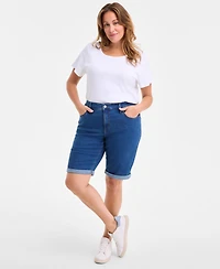Style & Co Plus Mid-Rise Roll-Cuff Bermuda Denim Shorts, Exclusively at Macy's