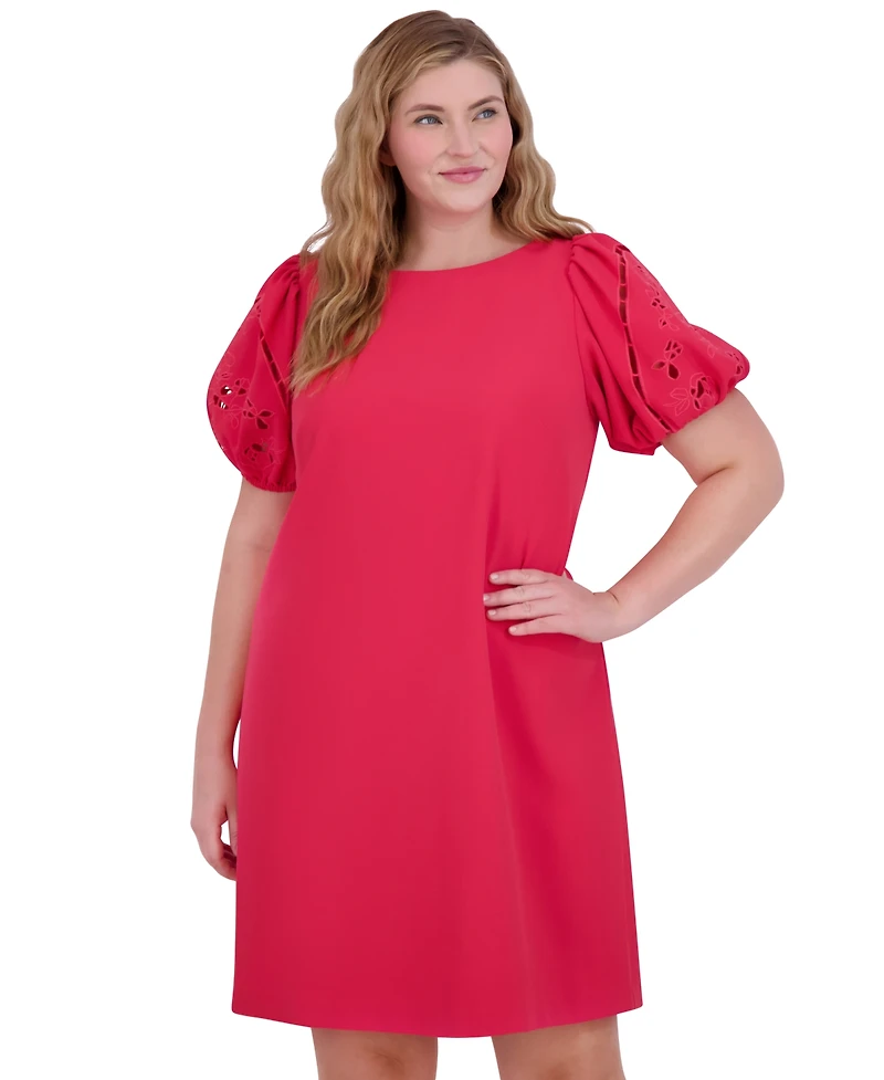 Vince Camuto Plus Puff-Sleeve Stretch Crepe Shift Dress