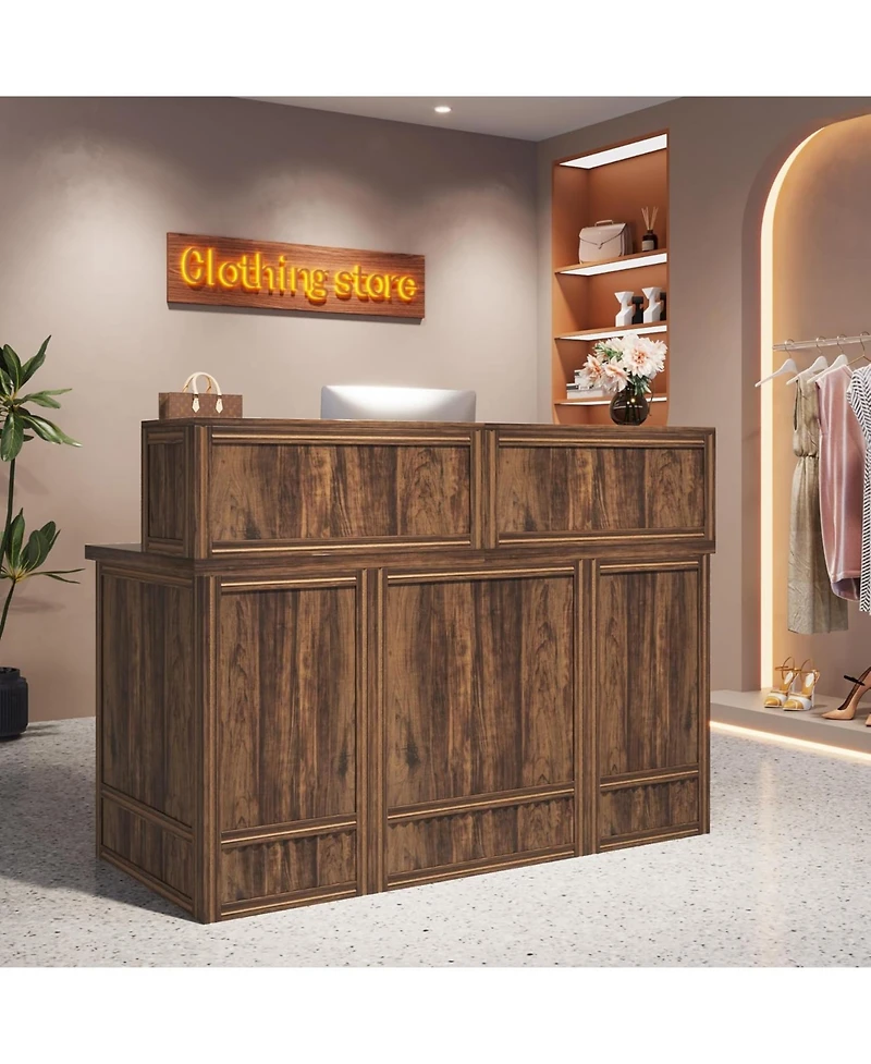 Tribesigns Reception Desk with Counter, 57-Inch Rustic Front Receptionist Table, Boho Welcome Checkout Counter for Office, Retail, Lobby, Be
