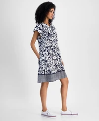 Tommy Hilfiger Women's Floral-Print Linen-Blend Shirt Dress