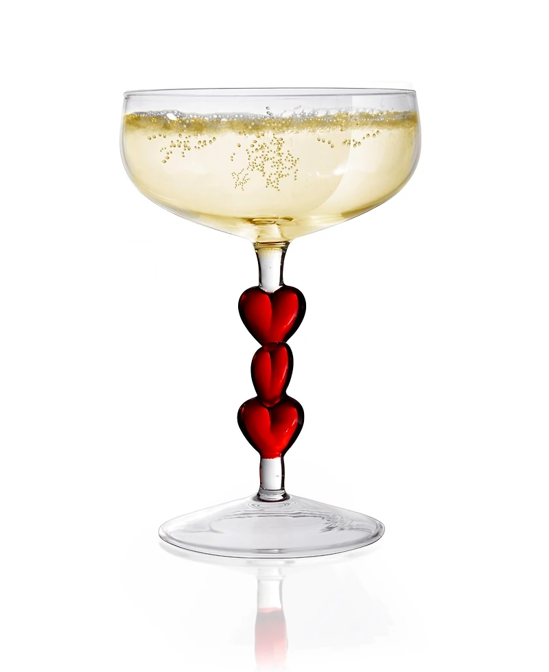 Qualia Glass Red Heart Stemmed Coupe Glasses, Set of 2