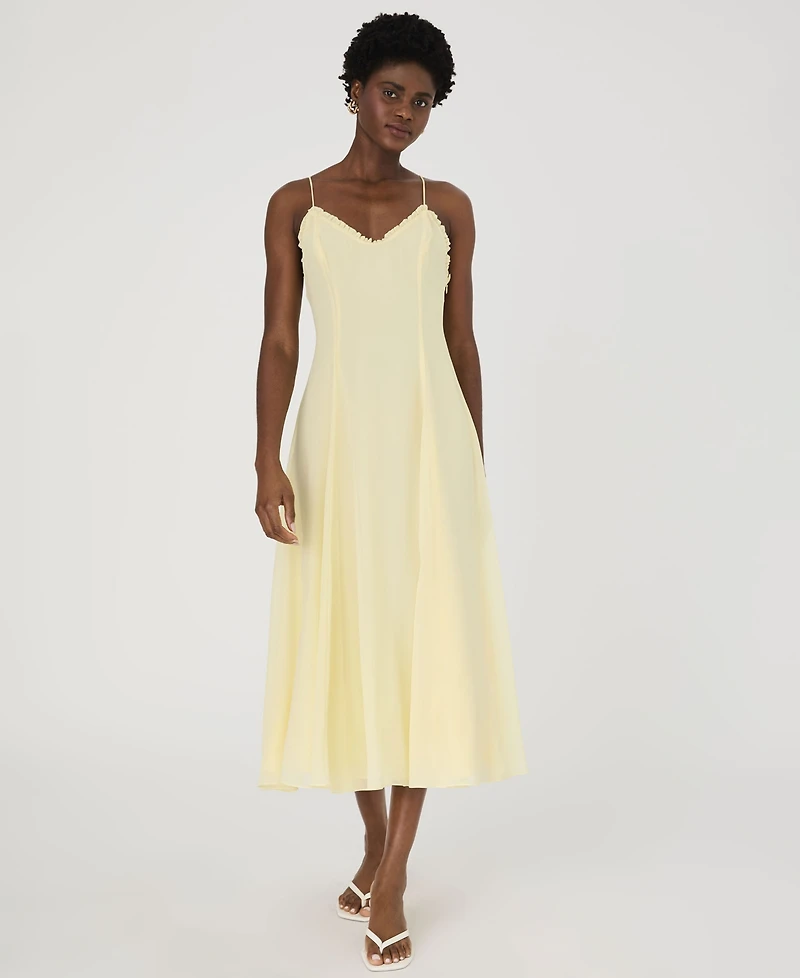 French Connection Women's Raya Butter Yellow Chiffon Ruffle-Neck Dress