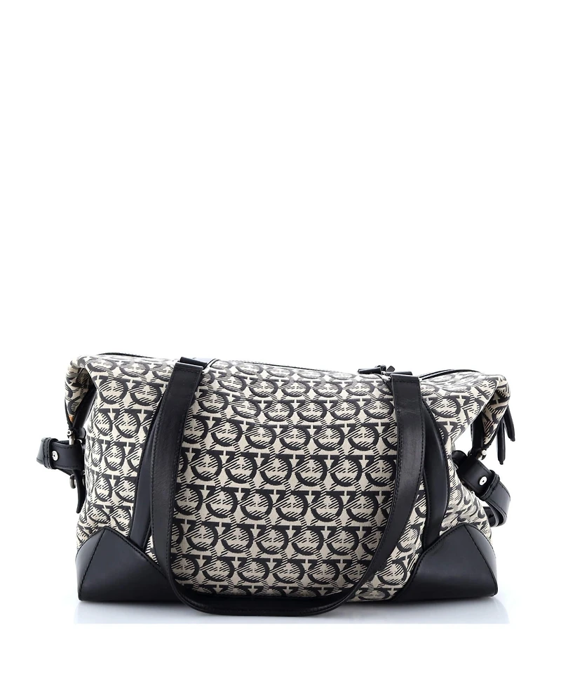 Pre-Owned Salvatore Ferragamo Soft Duffle Bag Printed Canvas with Leather