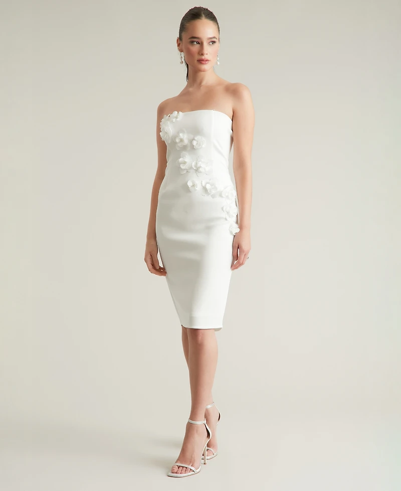ivy + blu Women's Embellished 3D Floral Applique Strapless Dress