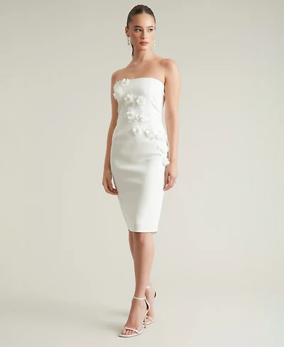 ivy + blu Women's Embellished 3D Floral Applique Strapless Dress
