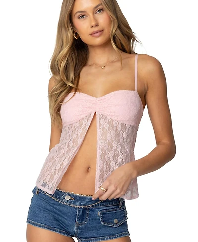 Edikted Women's Priya Sheer Lace Split Front Top