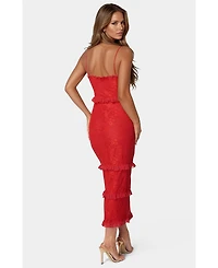 Bebe Women's Lace Maxi with Ruffle Dress