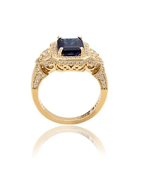Suzy Levian Yellow Sterling Silver Emerald-Cut and White Cubic Zirconia Pave Ring
