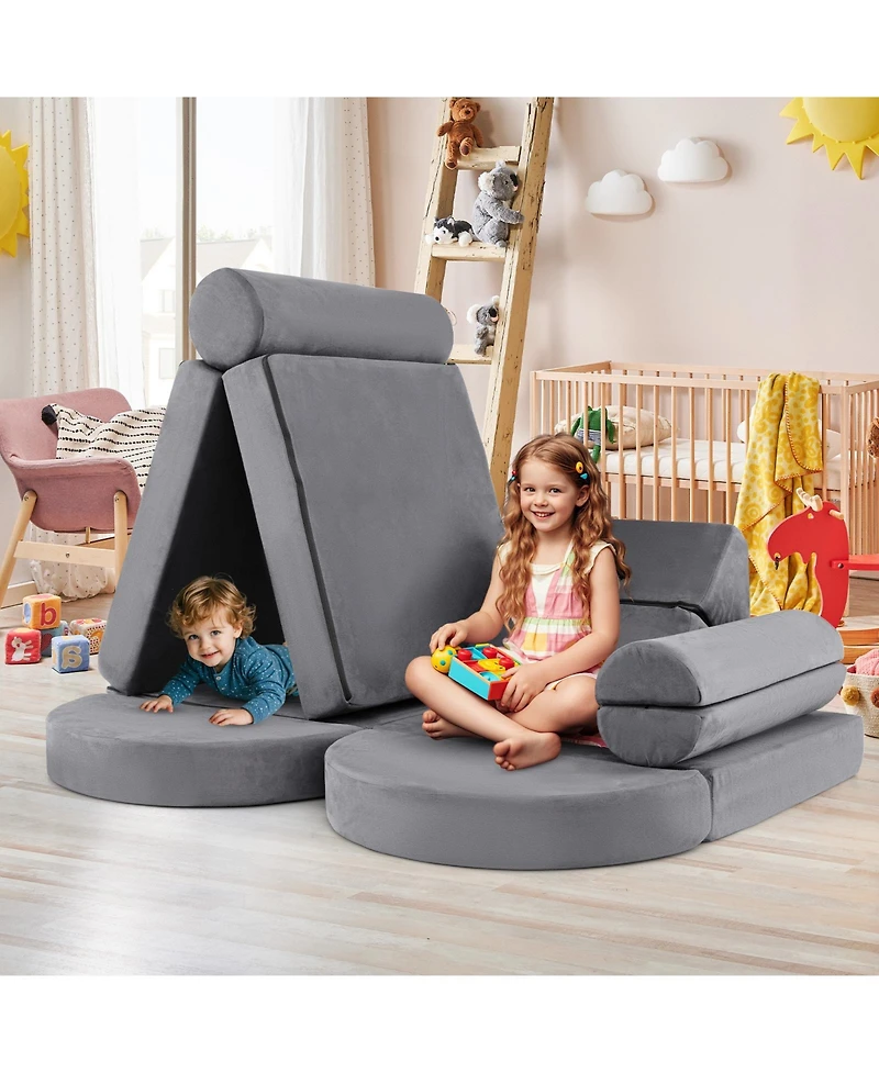 13-Piece Convertible Modular Kids Play Couch for Nursery, Playroom, and Bedroom Versatile Seating Toddlers
