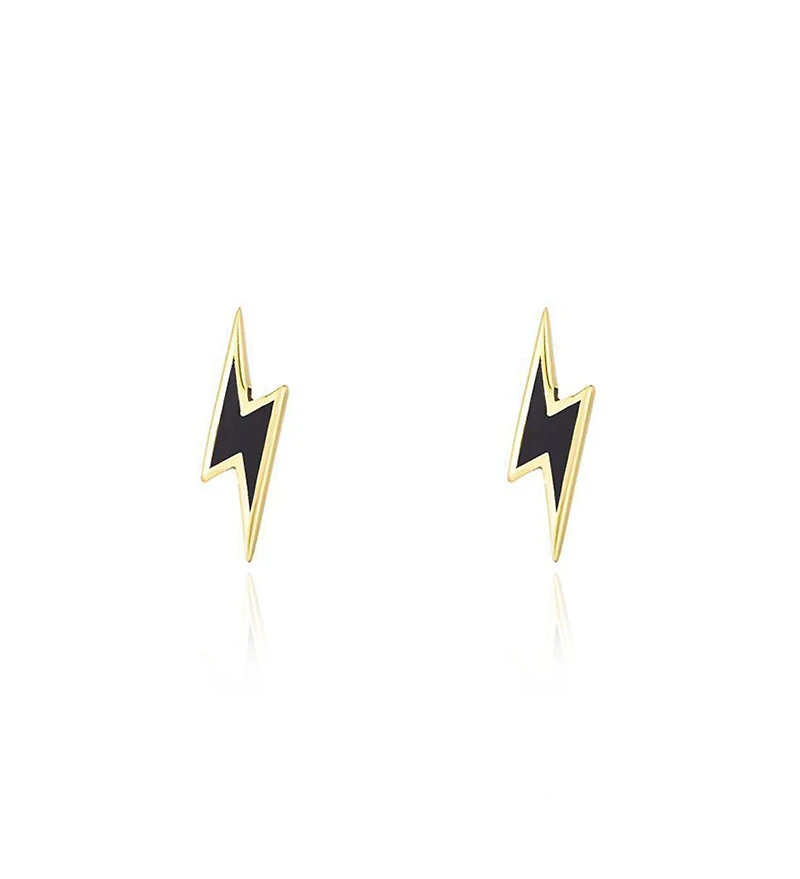 The Lovery Lightning Bolt Black Enamel Stud Earrings 14K Gold