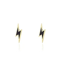 The Lovery Lightning Bolt Black Enamel Stud Earrings 14K Gold