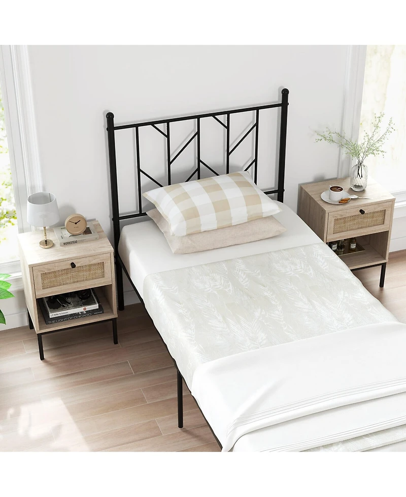 Gymax Rattan Nightstand Boho End Table with Drawer & Open Shelf for Living Room