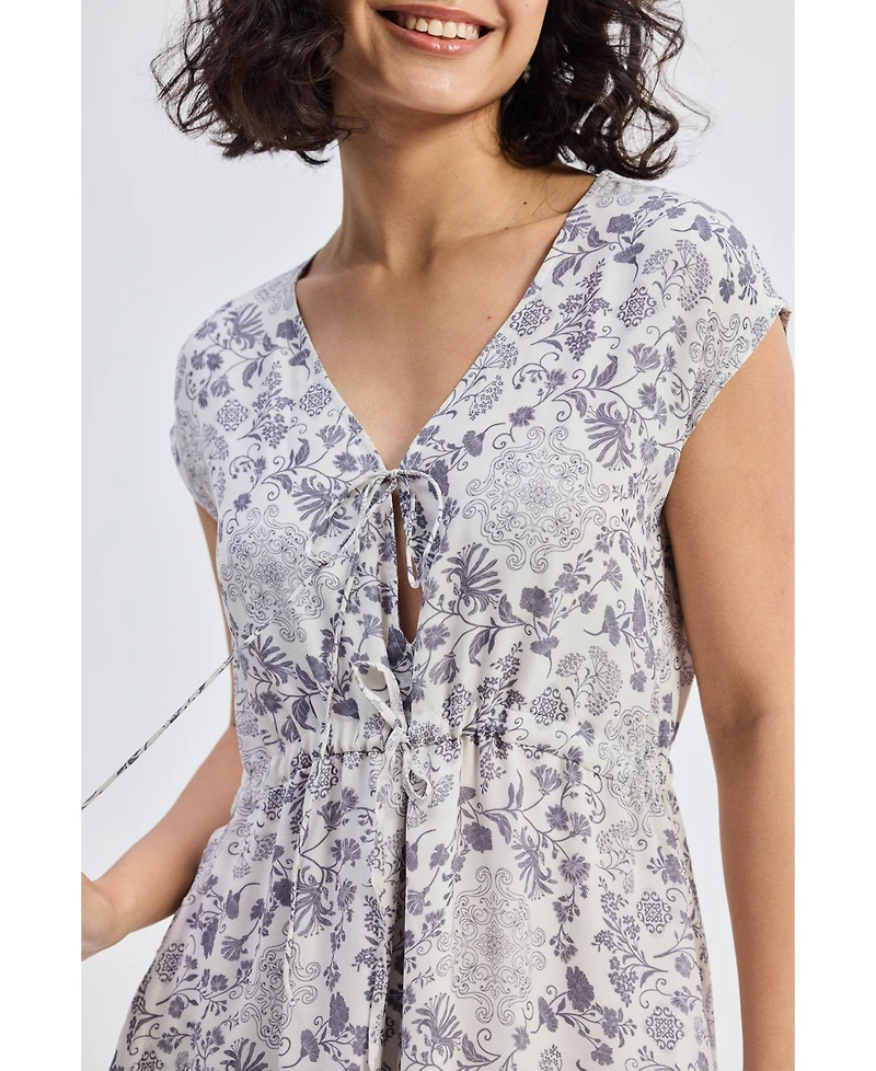 Reistor Women's Deep V-neck Gathered Dress Florals