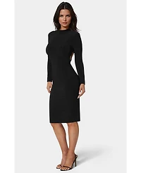 Bebe Women's Low Back Mock Neck Long Sleeve Midi Dress