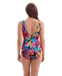 Longitude by Mimi Flamingo Women's Fine China Ruffle Front Surplice One Piece Swimsuit