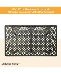 59 Inches Cast Aluminium Outdoor Dining Table Patio Rectangular Dining Table with Umbrella Hole Patio Bistro Table for Backyard Garden Patio, Antique