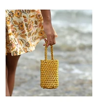 Golda Metallic Beads Bucket Bag In Gold