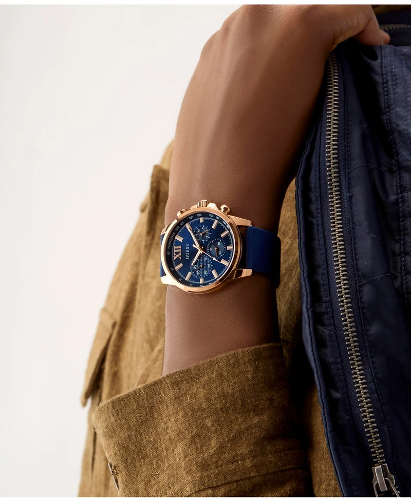 Guess Men's Multifunction Blue Silicone Watch, 44mm