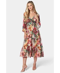 Bebe Women's Lace Up Back Chiffon Midi Dress