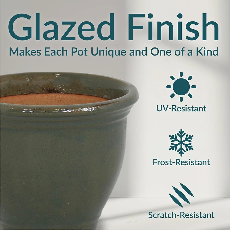 Studio Outdoor/Indoor High-Fired Glazed Uv- and Frost-Resistant Ceramic Planters with Drainage Holes