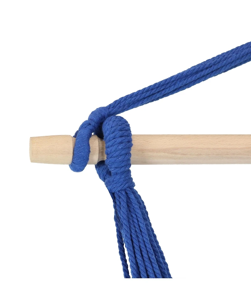 Indoor or Outdoor Hanging Hammock Chair with Cushions - Fabric with Tassels - 265-Pound Capacity - Cornflower Stripes