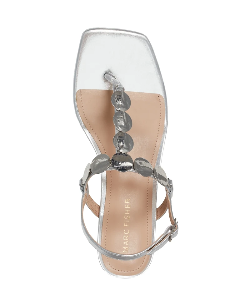 Marc Fisher Women's Caylie Embellished T-Strap Block Heel Sandals