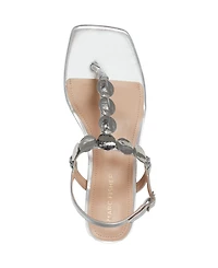 Marc Fisher Women's Caylie Embellished T-Strap Block Heel Sandals