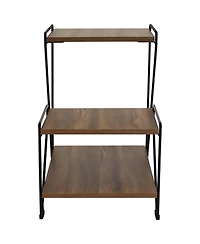 3-Tiered Steel Wire Indoor Accent Table with Faux Woodgrain Tabletops - 21” H - Brown