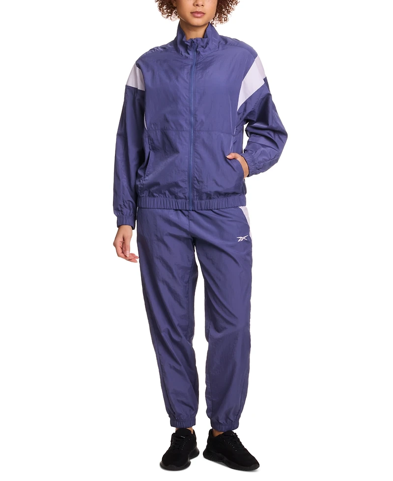 Reebok Women's Woven Crinkle Colorblocked Track Jacket