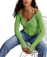 Good American Women's Rib-Knit Off-Shoulder Long-Sleeve Top