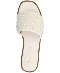 Journee Collection Women's Precly Faux Pearl Single Band Flat Sandals