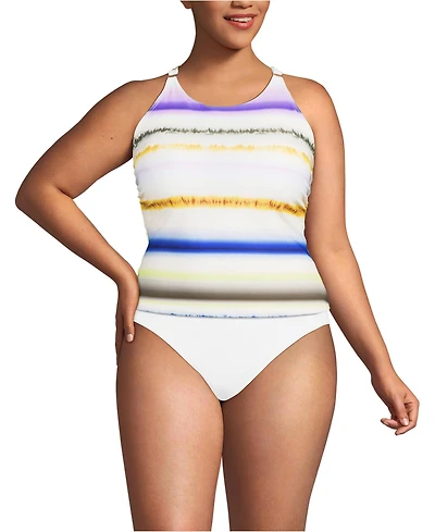 Lands' End Women's Tugless High Neck Strappy Back Tankini Swimsuit Top