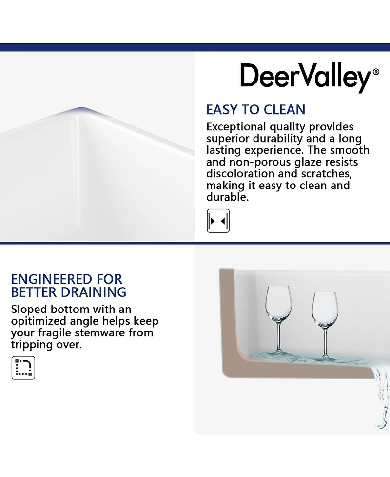 DeerValley 30" L x 20" W Single Bowl Fireclay Farmhouse Kitchen Sink with Bottom Grid and Strainer Drain